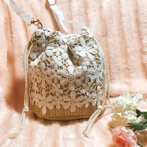Handmade straw crochet lace crossbody bag